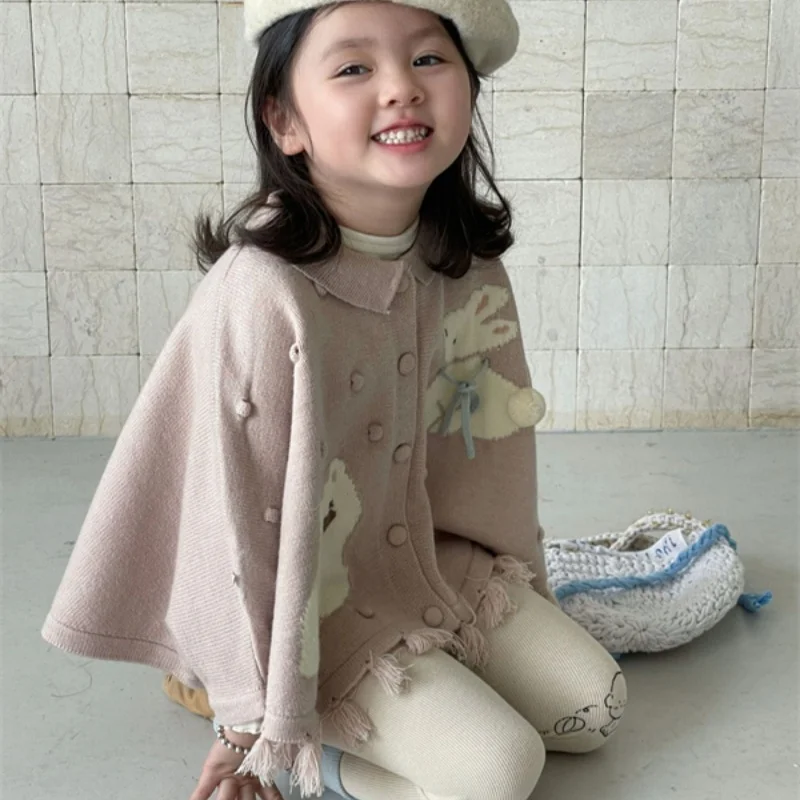 Girls Cloak Coat Overcoat Jacket Shawl 2024 Bow Winter Autumn Warm Cotton Windbreak Outerwear Children's Clothing