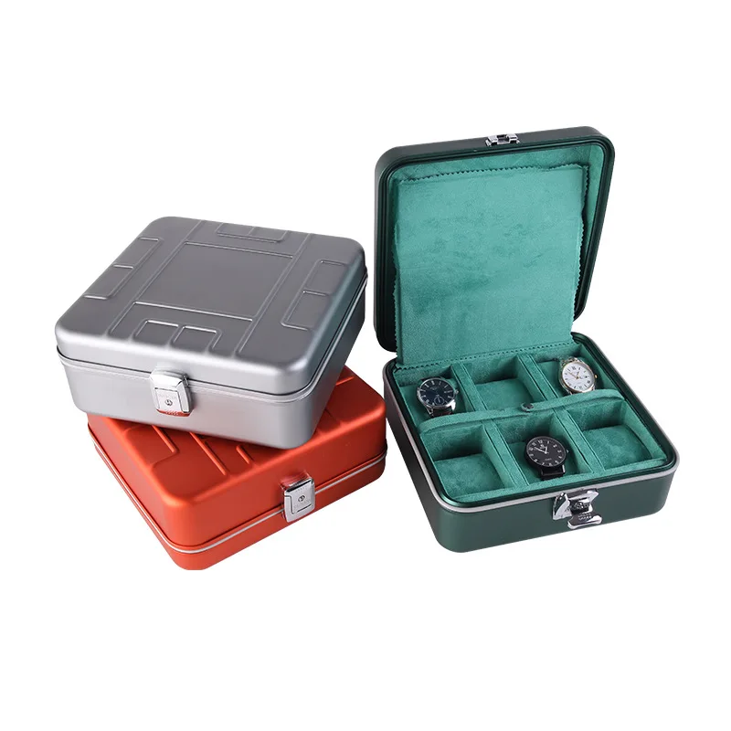 High-End Portable Aluminum Alloy Watch Storage Case Protective Shockproof Organizer Box Suede Velvet Cover Watch Packing Display