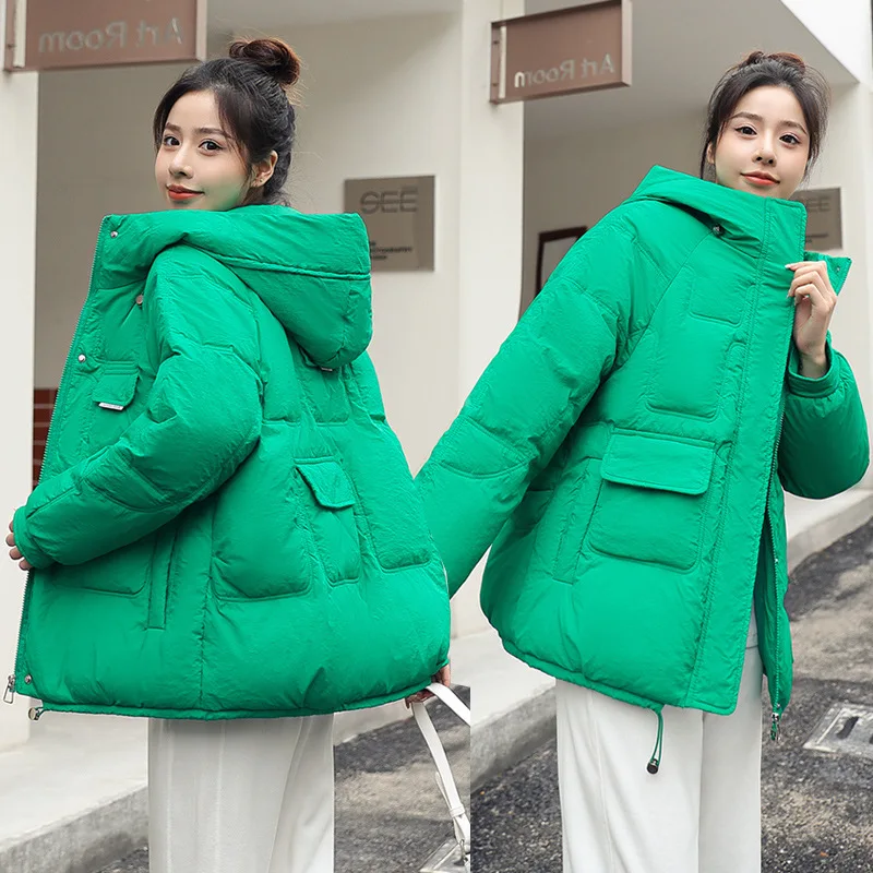 Down Padded Womens Hooded Short Coat Winter OutwearThick Cotton Jacket Female Top Warm Autumn Oversized Loose Solid Women Parkas