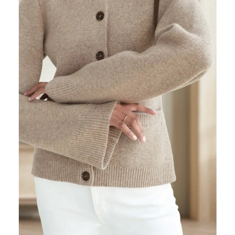 Women Knited Flared Sleeve Cardigan Sweater 2023 Autumn Winter New Sweater Coat Women Fashion Single-Breasted Round Neck Sweater