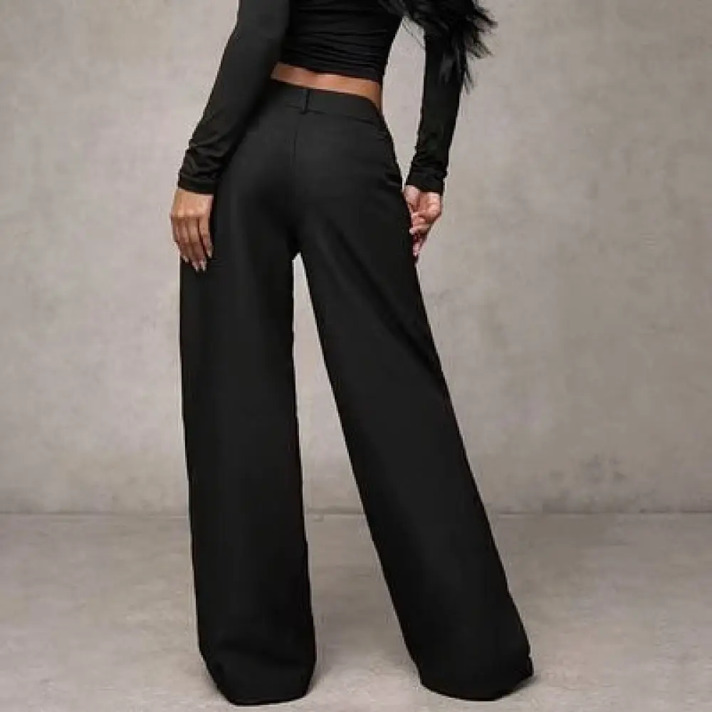 Fashion Women Wide Leg Suit Pants Low Waist Trousers Summer Casual Loose Drape Office Commuter Style Elegant Bottoms