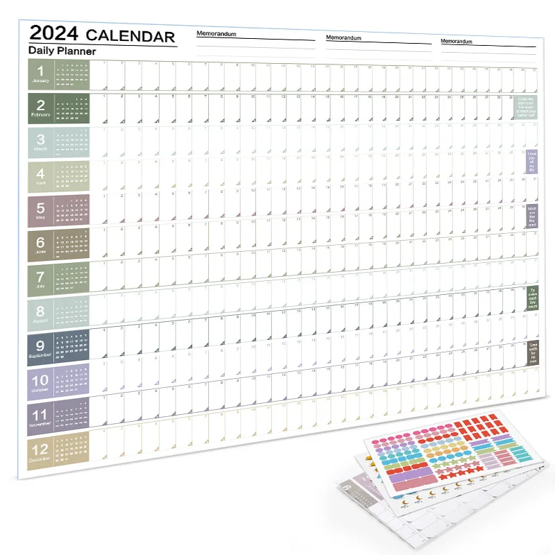 Calendrier annuel 2024, licence 365 jours, calendrier mural, bloc-notes, liste de tâches, agenda, EvaluCheck List, maison, bureau