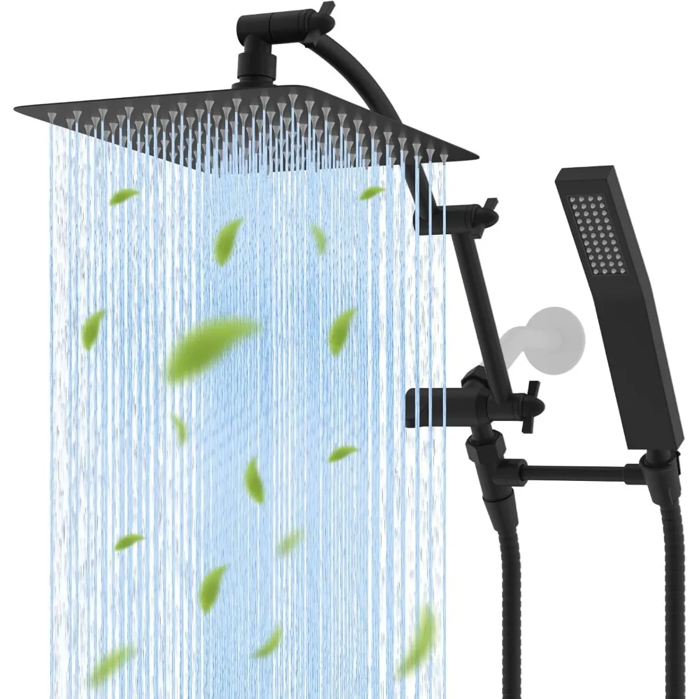 

All Metal 10'' Rainfall Shower Head, Dual Shower Head Combo, High Pressure Handheld Shower Wand, 16'' Adjustable Arc-sha