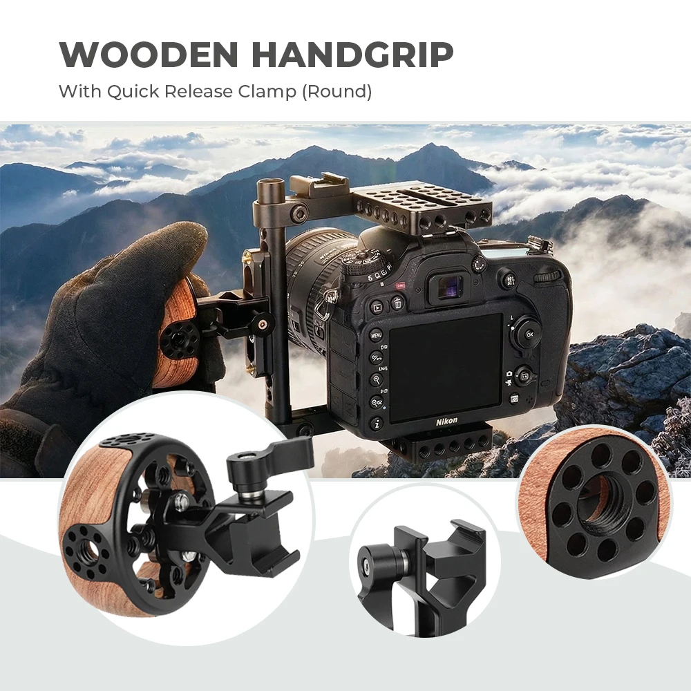 

Круглая деревянная рукоятка для камеры CAMVATE с быстроразъемным зажимом для левого или правого использования.
