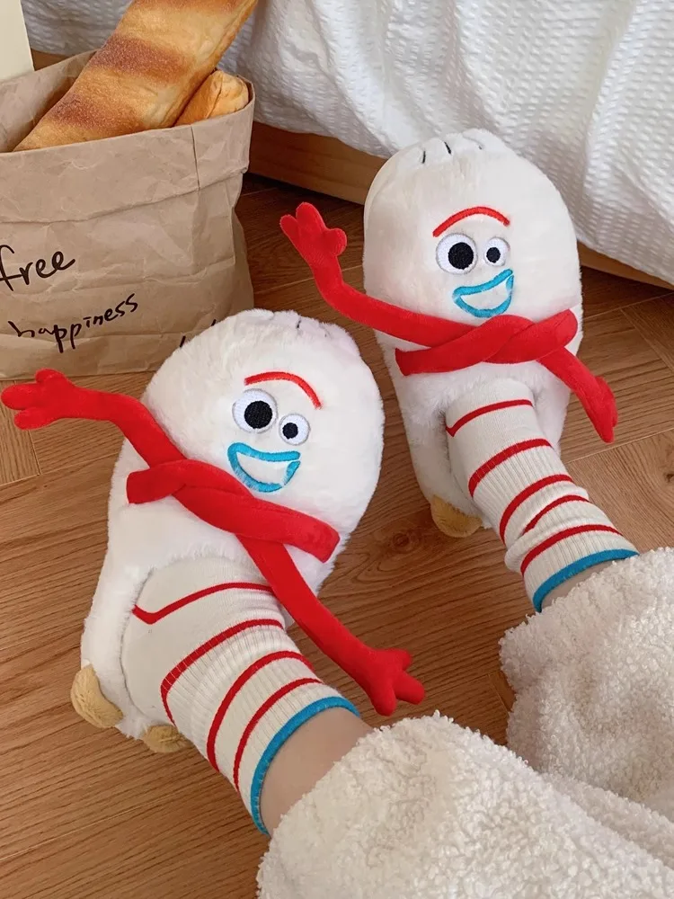 Creative cute toy Story fork fork couple plush warm non-slip indoor cute soft cotton slippers winter home