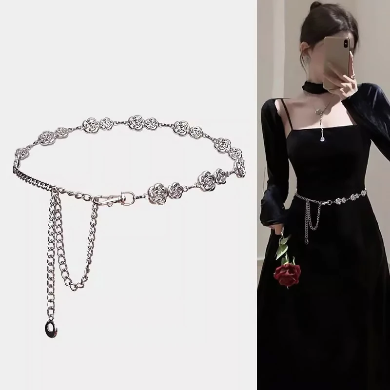 

Fashion Metal Flower Waist Chain Retro Versatile Belt Women's Dress Suit Jeans Decoration Waistband Clothing Accessories