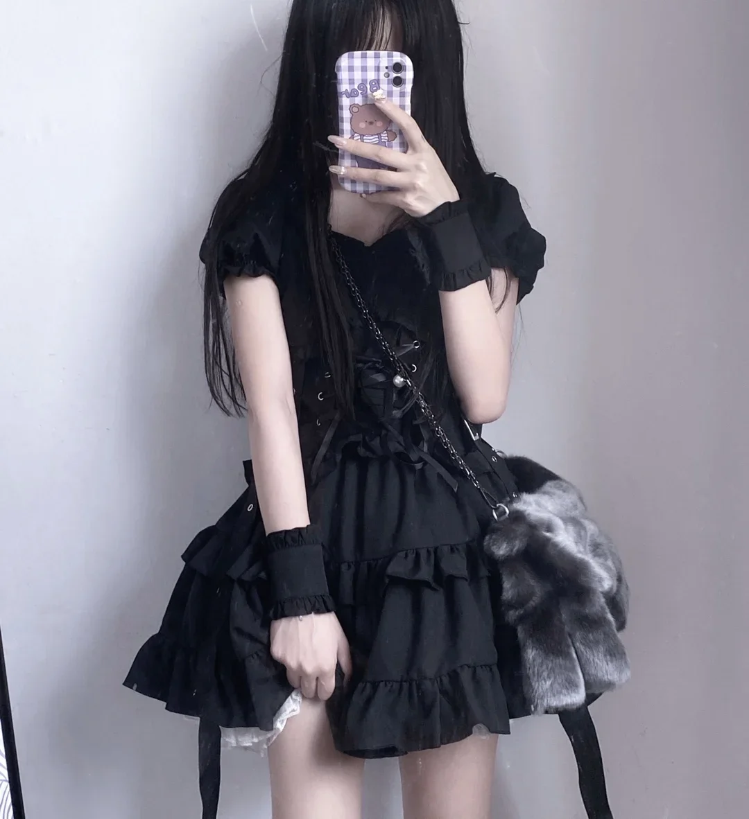 Retro Gothic Steampunk Lolita Bandage Tight Waist Bow Strap Short Sleeve Backless Ball Gown Dress Black Cute Girls Costume dress