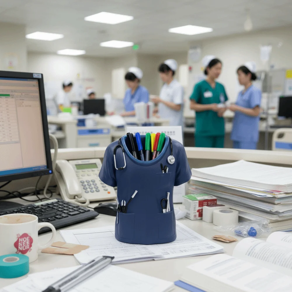 Creative Doctor's Coat-Shaped Pen Holder With Stethoscope Decoration Practical Doctor White Coat Pencil Holder