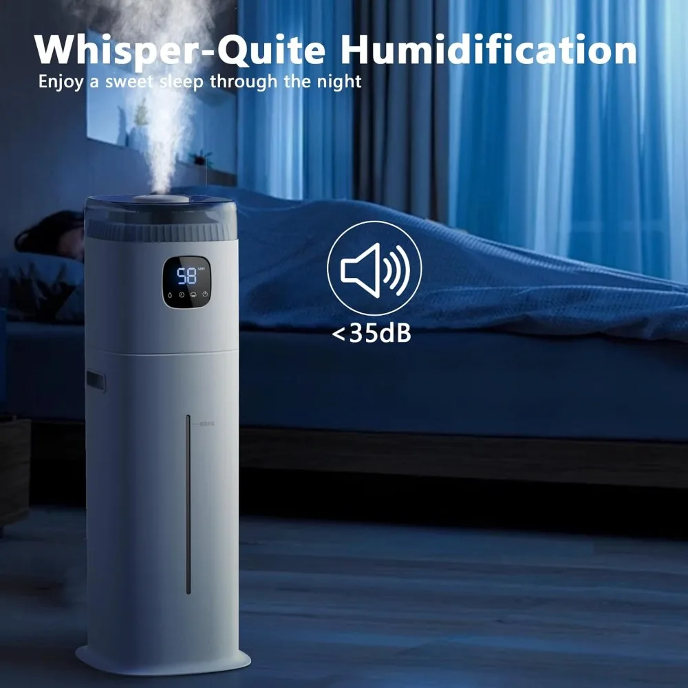 Humidificador para dormitorio, humidificador ultrasónico de niebla fría de 9 l/2,5 galones con humidistato, 360 ° Boquilla, nivel de niebla grande de 350 ml/h, Suita