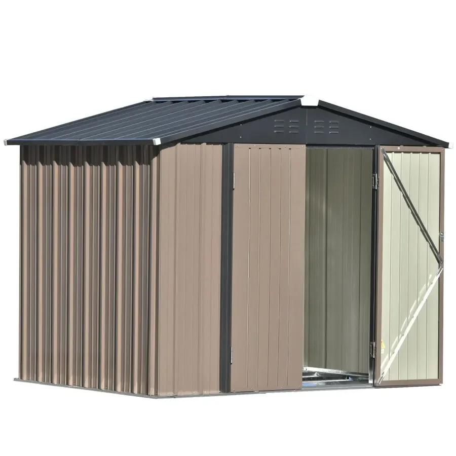 

8ft x6ft Bike Shed Garden Shed, Metal Storage Shed with Lockable Doors, Tool Cabinet with Vents and Foundation Frame for Backyar