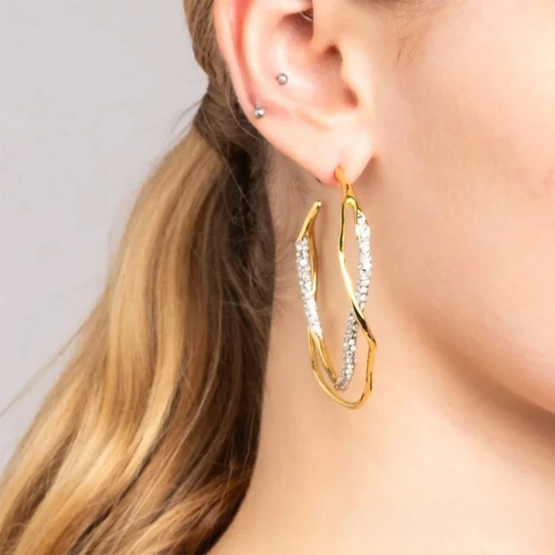 أوروبا مصمم كريستال الزركون الذهب والفضة جولة الأقراط الكبيرة النساء الفاخرة تألق الاتجاه المجوهرات #4