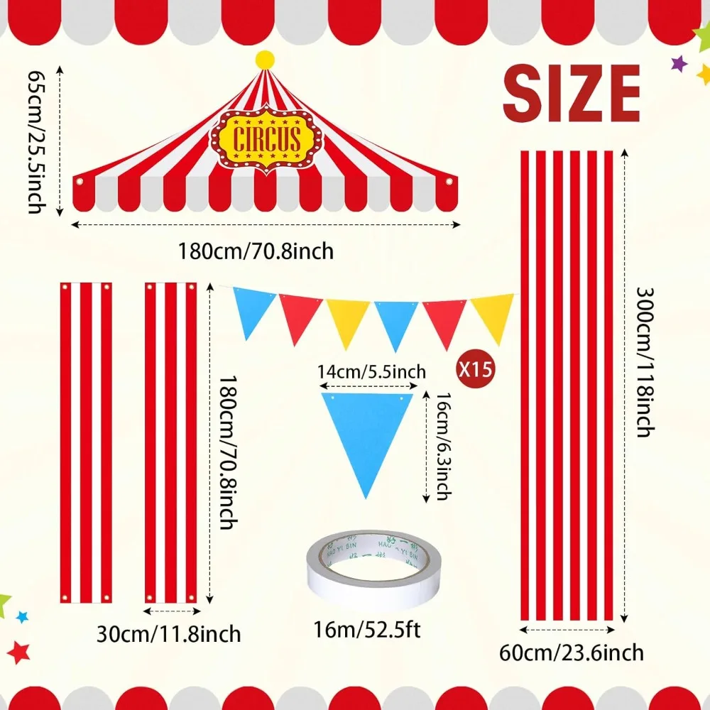5 قطعة مجموعة زينة حفلات مدخل الكرنفال زينة خيمة السيرك باللونين الأحمر والأبيض مظلة مخططة معلقة لافتة الممر العدائين