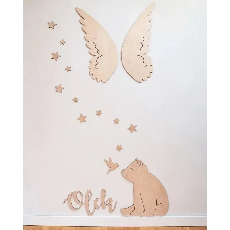 A Set Children's Room Bear Animals Wooden Wall Stickers Kids Room Wall Decor Daycare Kindergarten Montessori Wall Decoration