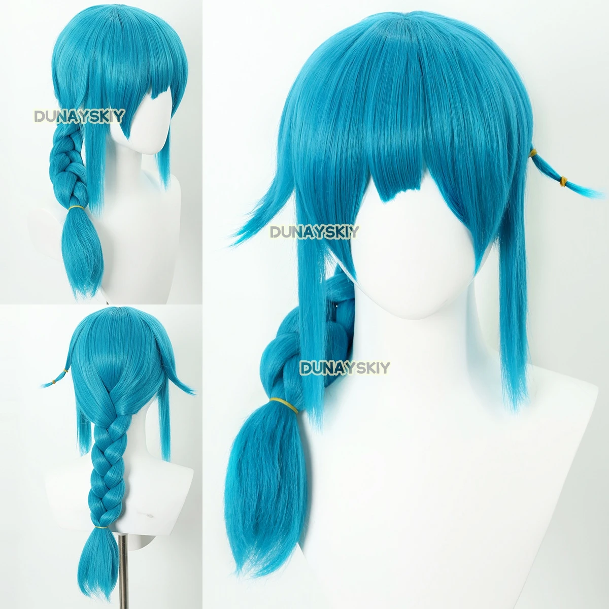 Anime Game LOL Arcane Powder Jinx Junior Childhood Blue Wigs Headwear Role Party For Girls Customized  Props Gift