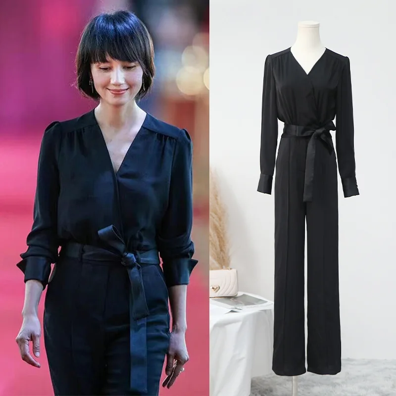 

Busin Casual Bla Slim Straight Pants Suit High Waist Polyester Fiber Long Pants High Quali Commute Wear