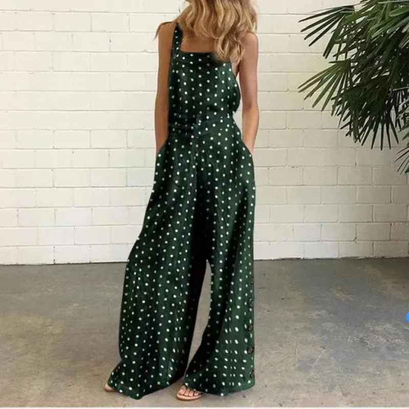 

Independent Station Europe ， America New Amazon Four-color Polka Dot Wide-leg Pants Trousers Digital Printing Backless Jumpsuit