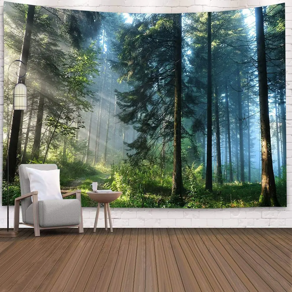 Extra Large Wall Tapestry for Bedroom Decoration Nature Forest  Tree  Landscape  Dark Green