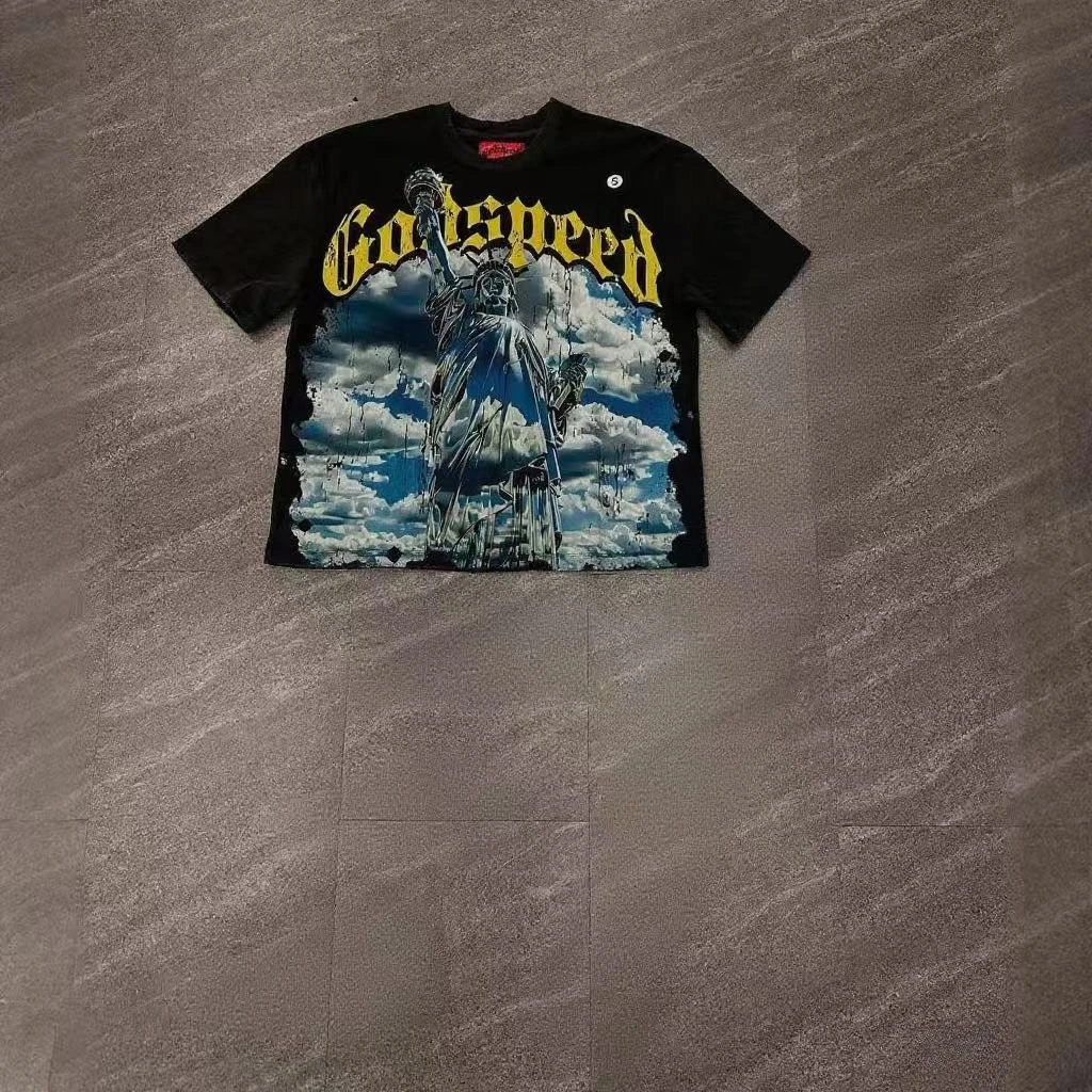 

Винтажная летняя женская футболка с принтом «Статуя Свободы» Y2K Harajuku, готический свободный топ с короткими рукавами для пар