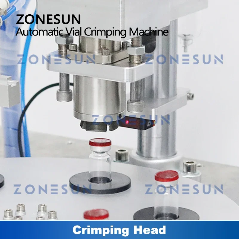 ZONESUN-máquina neumática de prensado de viales, sellador automático de botellas de vidrio, tapas abatibles con colector de tocadiscos, ZS-YG200