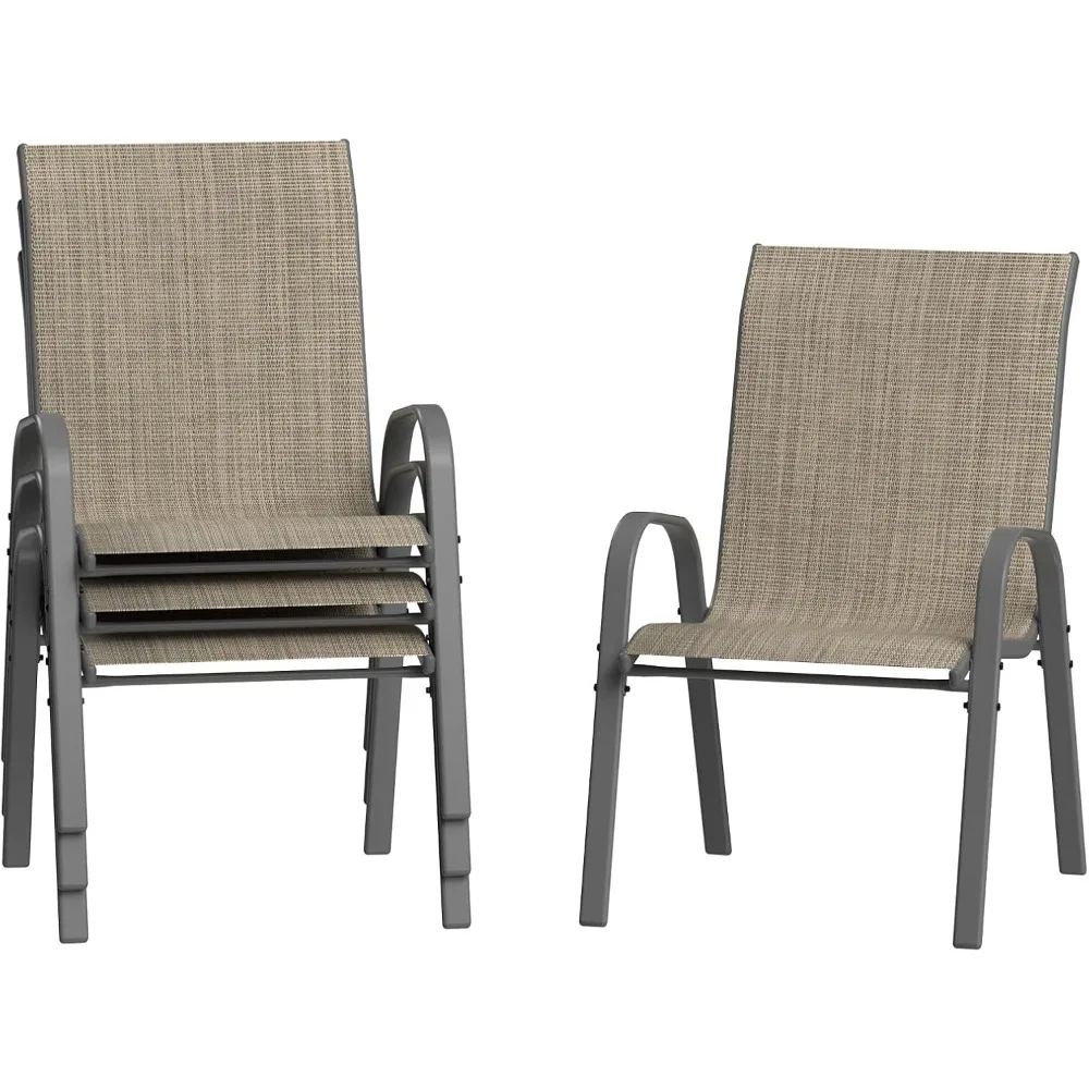 Patio Chairs Set of 4,Outdoor Stackable Dining Chairs for All Weather,Breathable Garden Outdoor Furniture for Backyard Deck