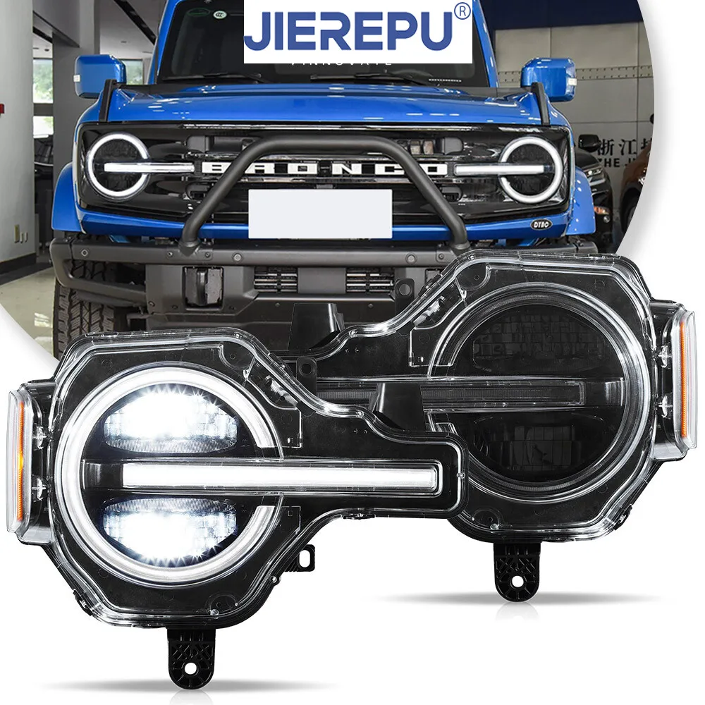 

1Pair Turn Signal Pair FULL LED Headlights For Ford Bronco 2020-2023 Front Lamps Assembly