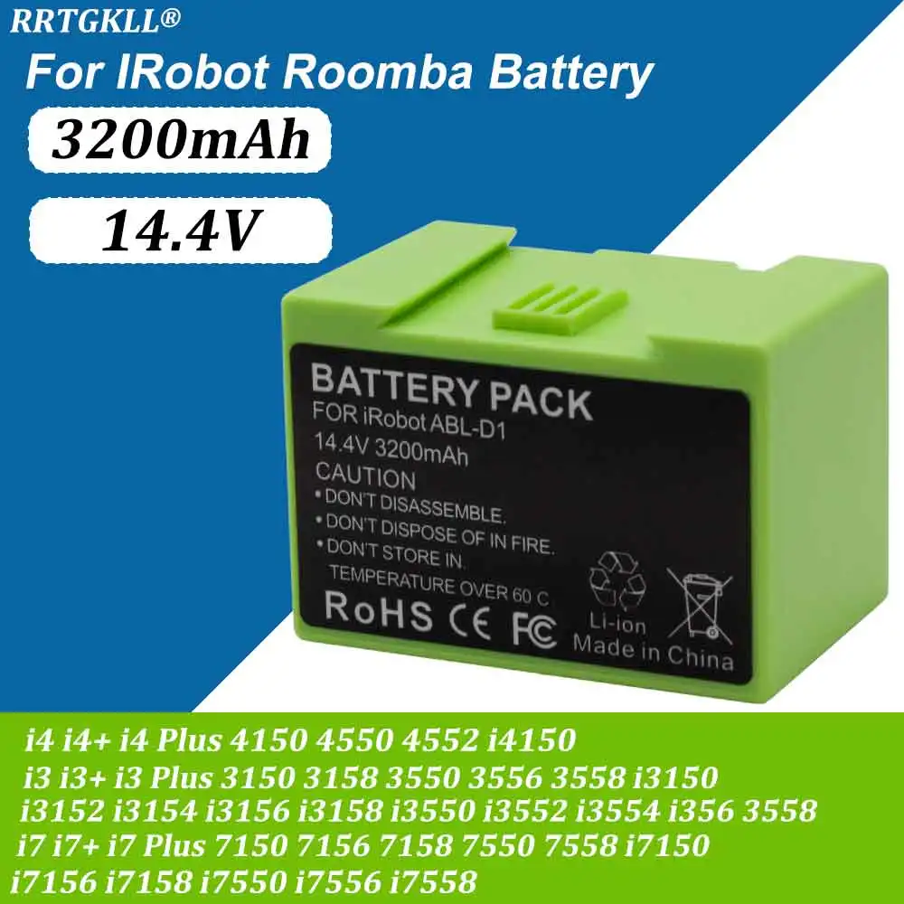 I7 14.4V 3200mAh I7 Battery Replacement for IRobot Roomba E and I Series I7+ E5 7150 7550 I3 3150 I3+ 3550 I4 4150 I4+ 4624864