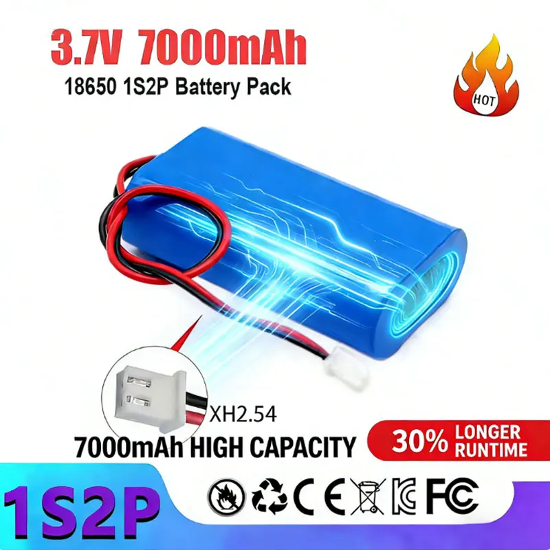 

2026✔ 3.7V 18650 lithium battery pack 7000mAh Rechargeable battery pack,monitoring equipment, protection board+XH2.54-2P Plug