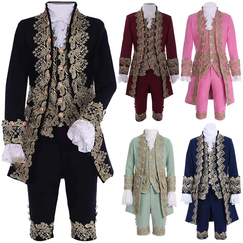 Carnival Wedding Costume Prince Bridegroom Mens Blazer Dress Suits Jabot Lace Tie For Adult Tops Jacket Coat+Pants Trouser