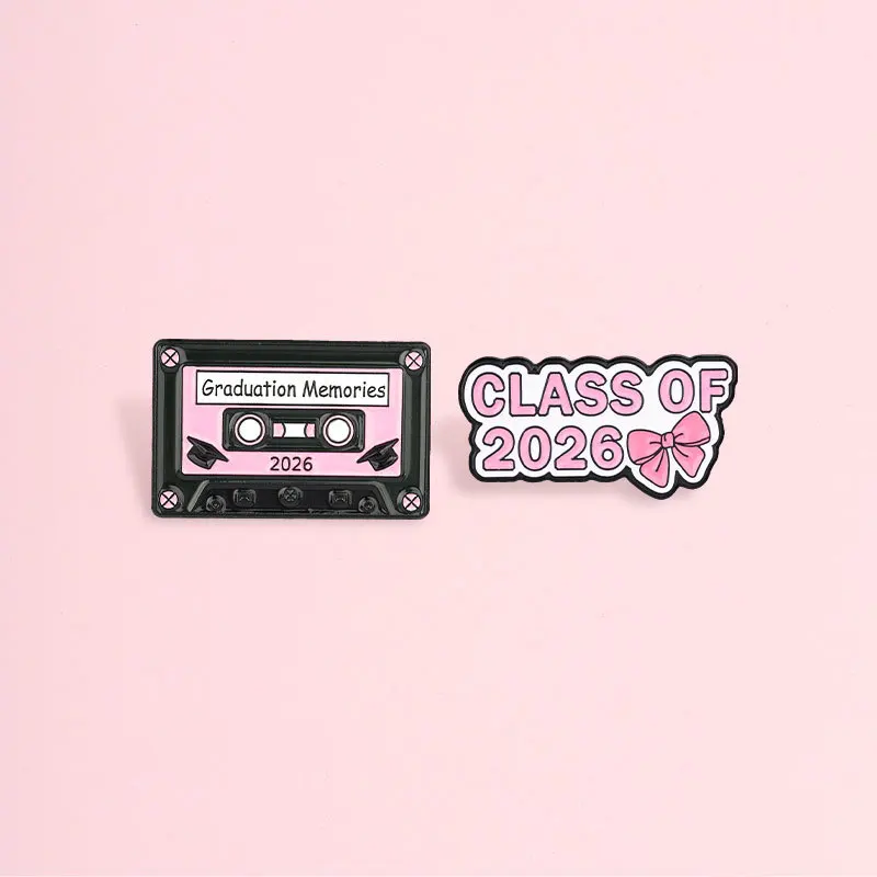 2026 Graduation Season Metal Brooch Bow English Letter Retro Tape Pin Graduation Commemorative Badge