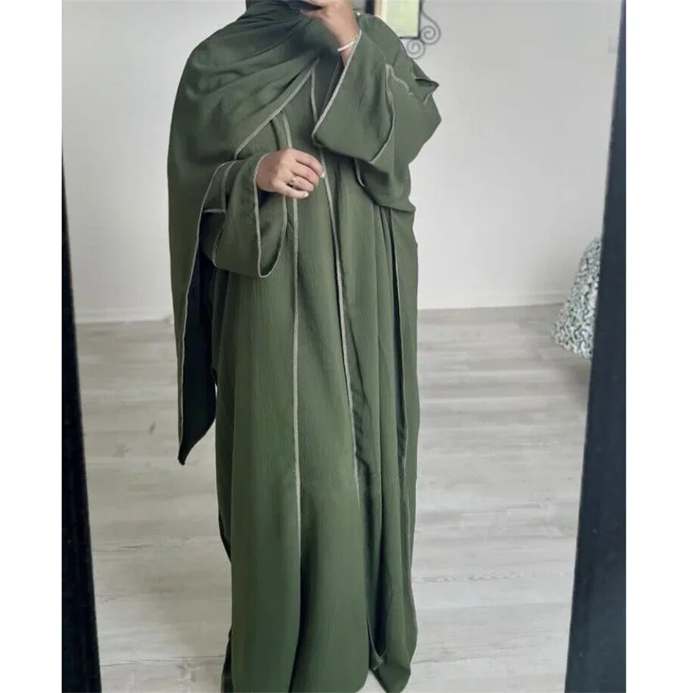 

Dubai Turkey Kaftan Eid Ramadan Muslim Women Kimono Abaya Dress 3 Piece Matching Set Islamic Clothing Robe Prayer Garment Abayas