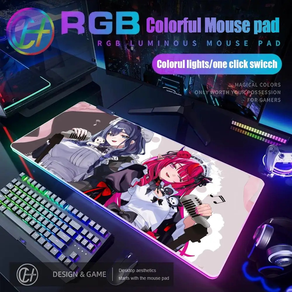 

Hololive Ouro Kronii Mouse Pad RGB Gaming Mouse Pad Desk Mat HD Gamer Large LED Light XXL MousePads PC Computer Carpet