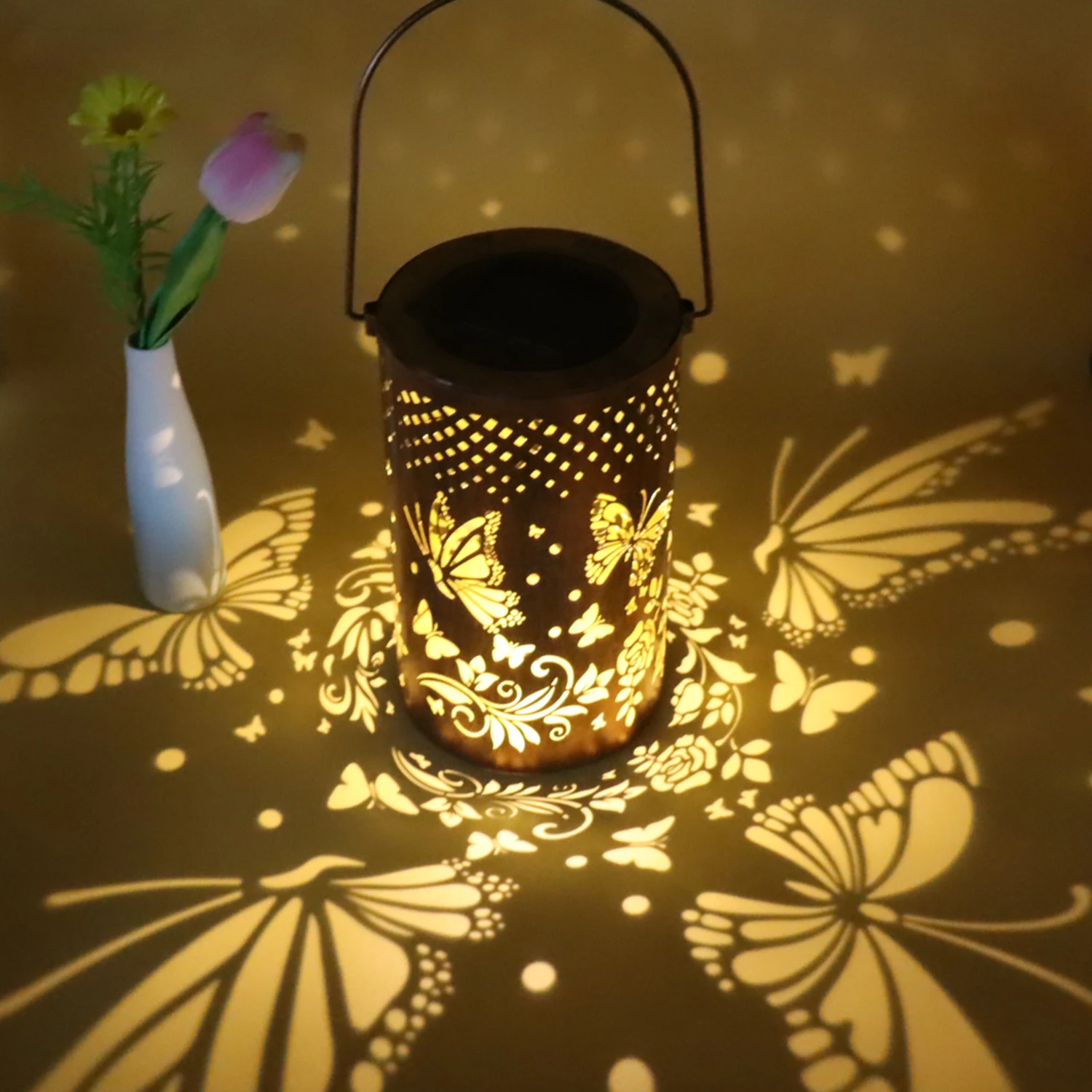 Vintage Finish Metal Solar Lights, Outdoor Yard & Garden Night Landscape Decor