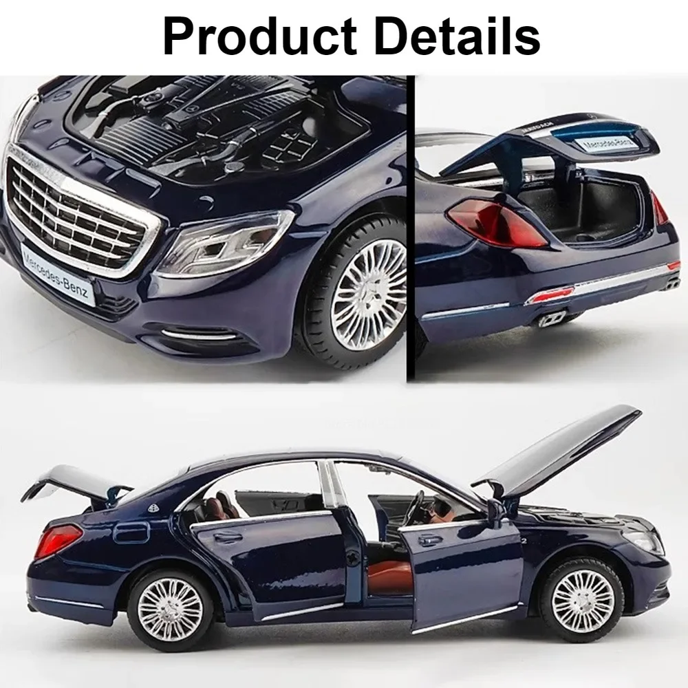 1/32 Scale Mercedes-Benz Maybach S600 Car Model Toy Sound Light Pull Back Metal Diecast Ornaments Collection Boys Kids Toys Gift