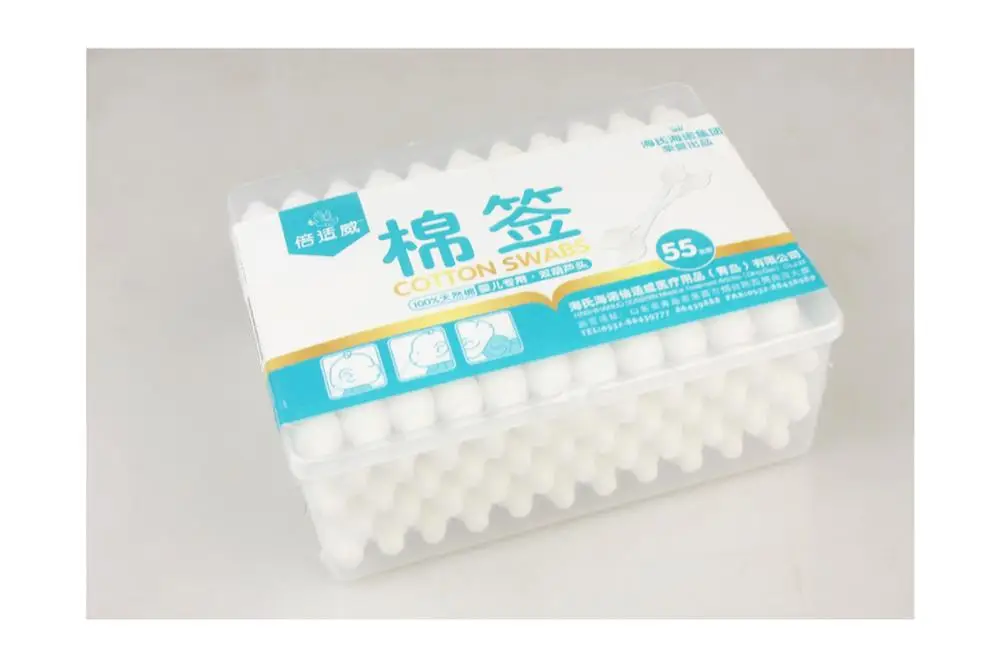 55 pieces of cotton swabs in gourd shape, safe for baby cleaning, baby ear paper stickers, double headed health medical swabs, p