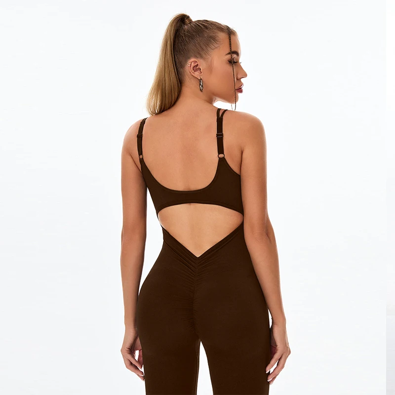 Mono deportivo Sexy con espalda descubierta para mujer, mono deportivo para gimnasio, Fitness, Yoga, con efecto Push Up, mono deportivo negro transpirable