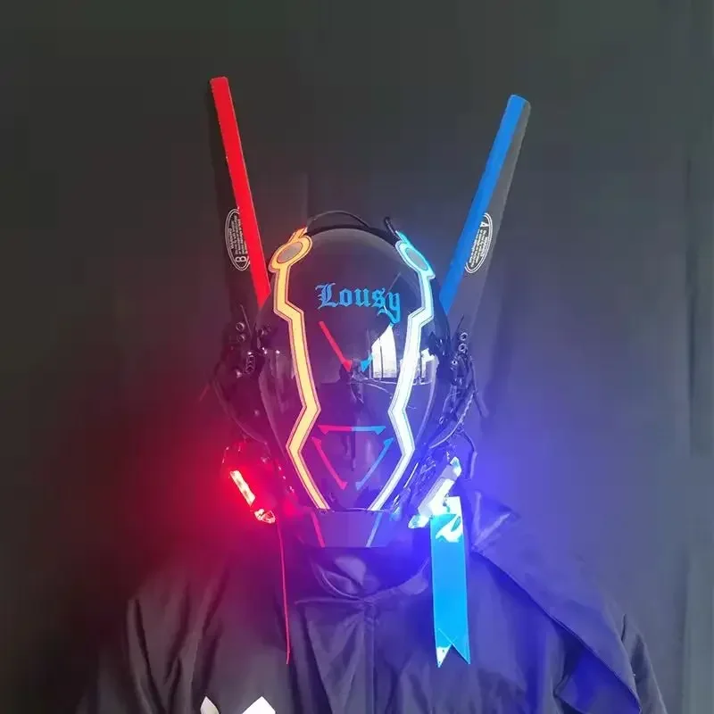 Cyberpunk Helmet Cosplay Led With Hair Music Cyberpunk Helmet Cyber Punk Mask Men's Costume Robot Helmet Halloween Cool Toy Gift