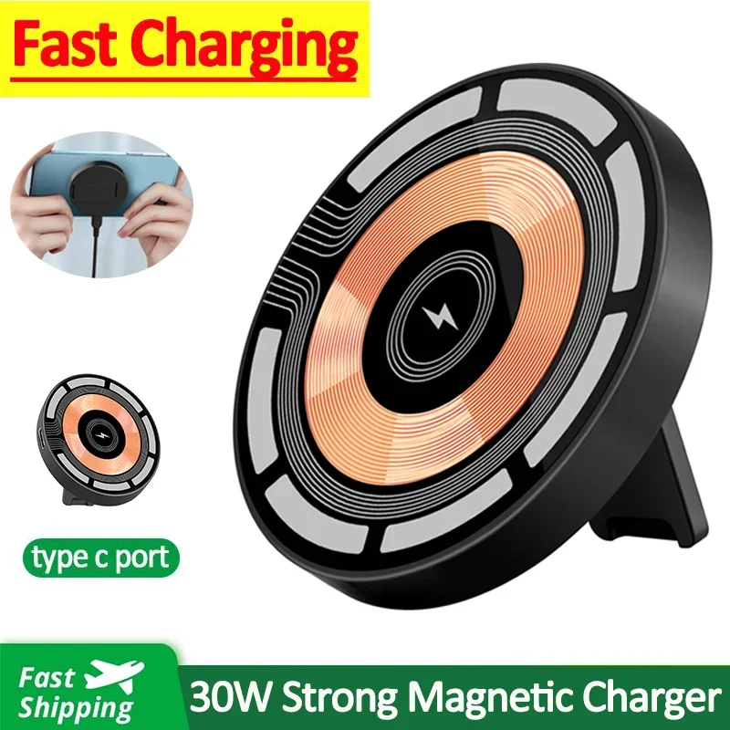 30W Magnetic Wireless Charger For iPhone 15 14 13 12 Pro Max Fast Wireless Charging Pad Ultra Thin Phone Chargers Holder Stand