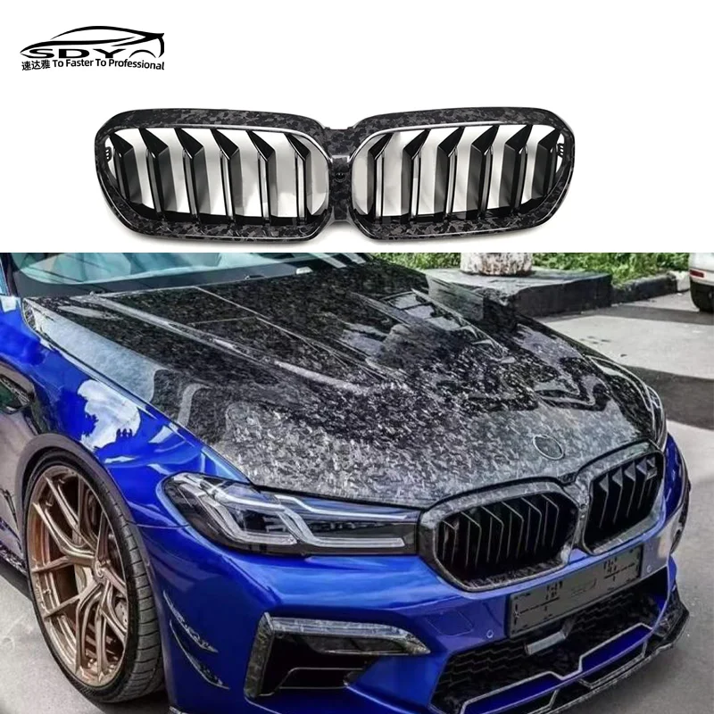 G30 F90 M5 LCI Forged Carbon Dual Slat Front Bumper Grille Front Grill For BMW 5 Series G30 F90 LCI