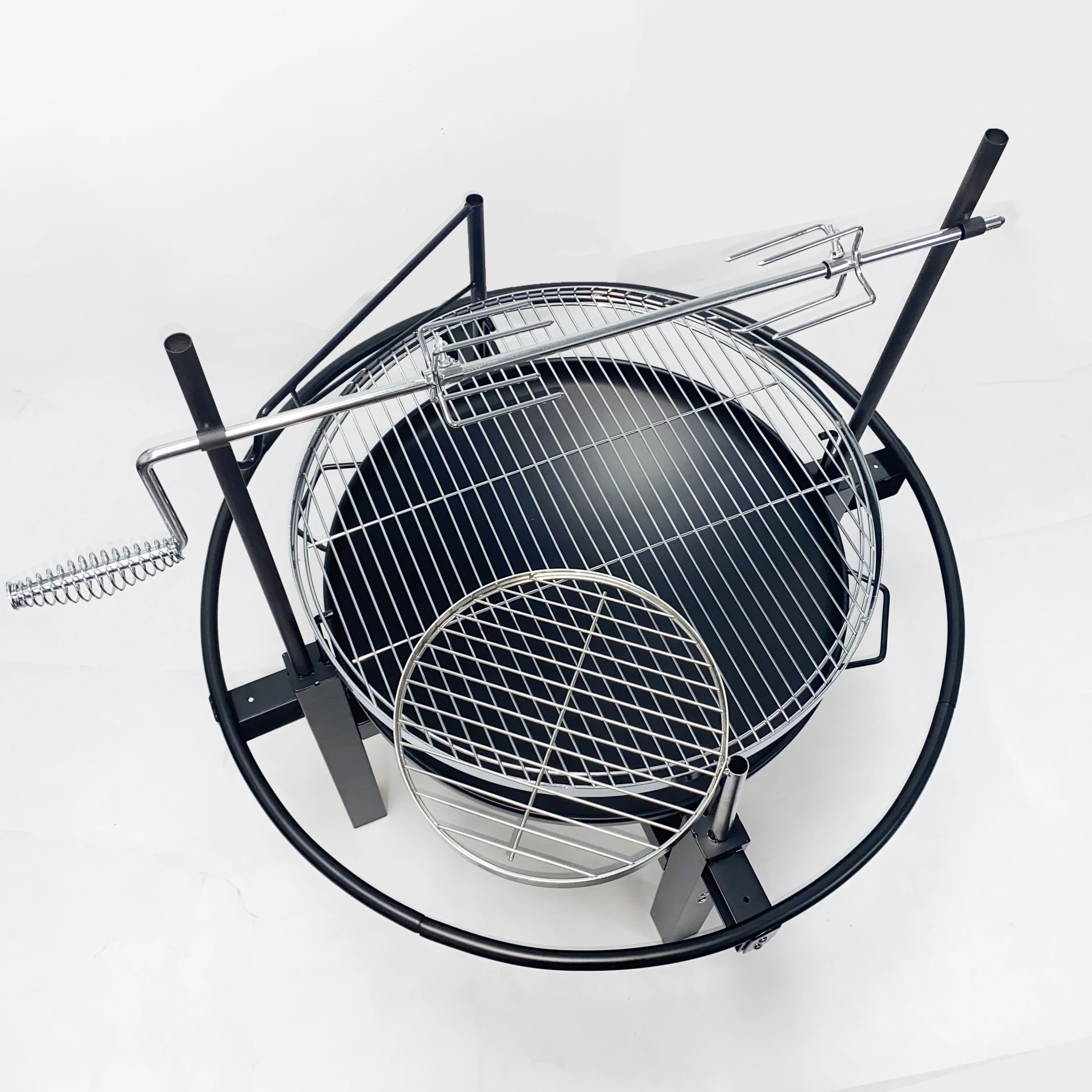 Multifunction Outdoor Stainless Steel Charcoal Barbecue Rotisserie Fire Pit With 2 layers Cooking Grid