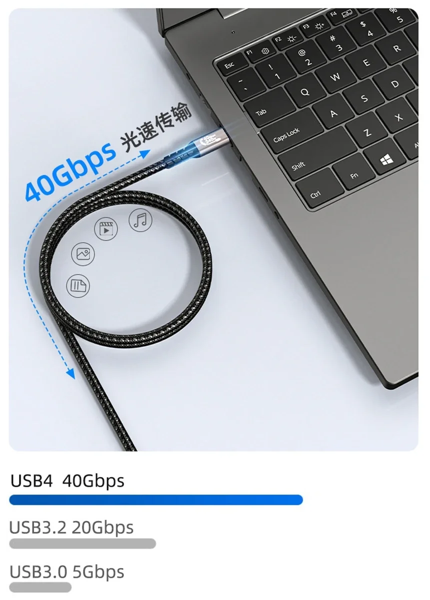 USB4 Elbow 90 Degree Angle Cable Fast PD240W 40Gbps Type-C Thunderbolt3 4 Data Transfer Extend Cord 0.2m-5m for IPad Laptop SSD