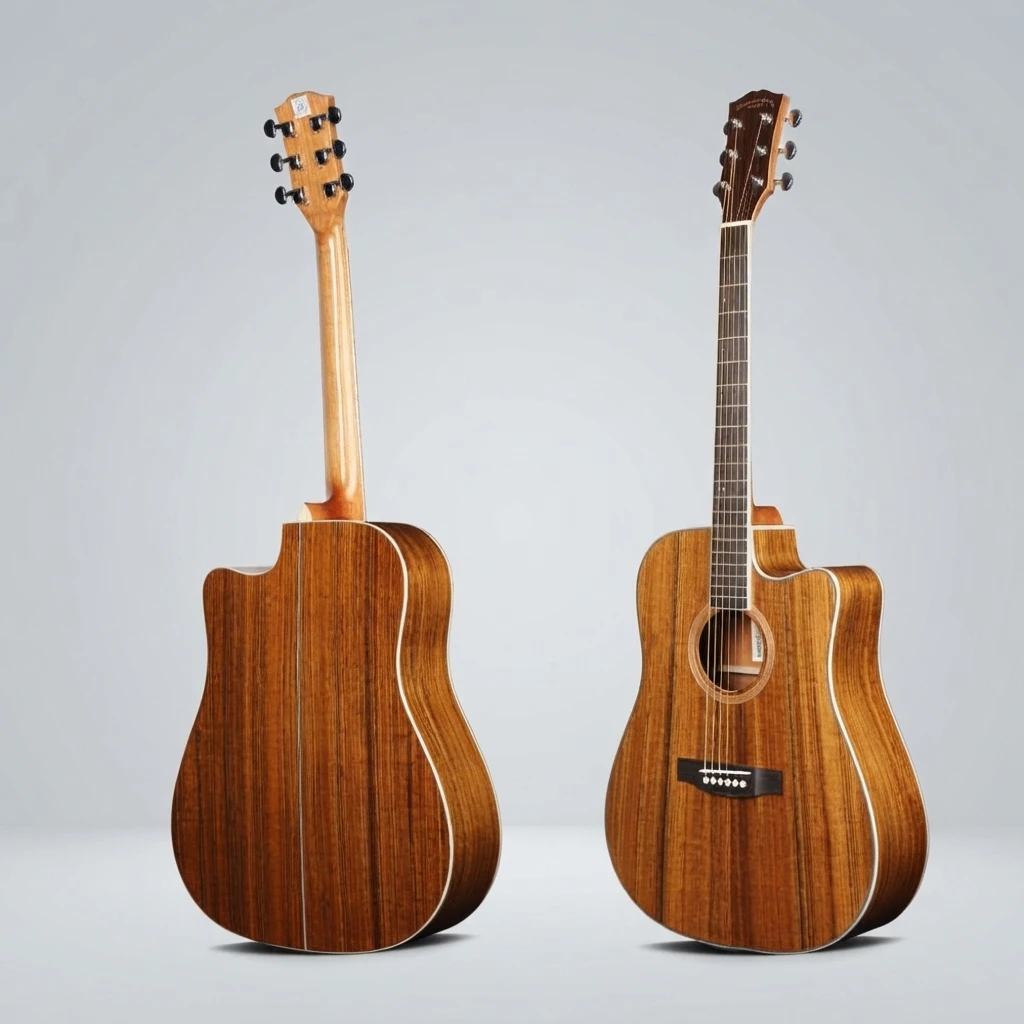 Textured Walnut Dreadnought Acoustic Guitar,Cutaway Design,Gloss Wood Finish,Rosewood Fretboard,Handy Instrument For Music