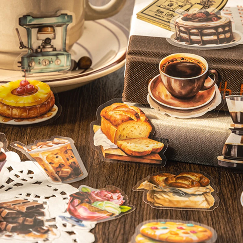 Mr.Paper, postre, café, pegatinas temáticas de pan, álbum de recortes decorativo, funda de teléfono, cuaderno, diario, pegatinas de papelería, 50 hojas/caja