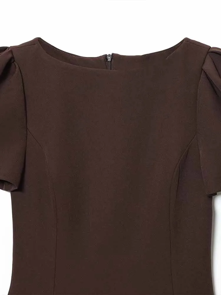 Style européen et américain automne nouvelle mode vêtements pour femmes élégant coupe ajustée à manches courtes plissée poche robe courte