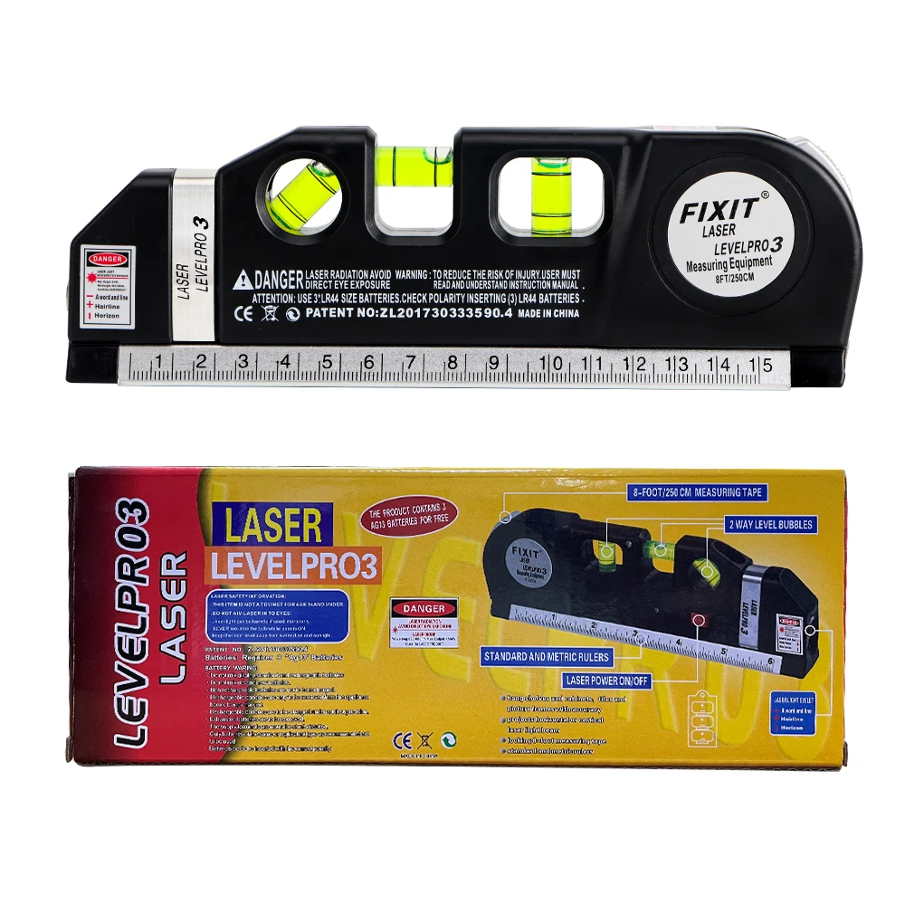 Laser Level Horizon Vertical Measure Tape Aligner Bubbles Ruler Infrared Laser Level Cross Line Laser Tape 8FT  20%OFF