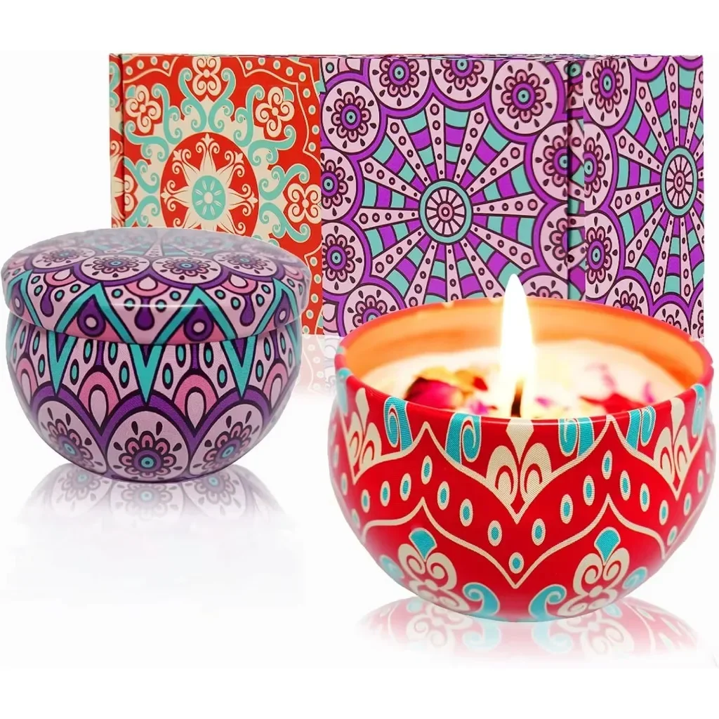 Fragrant Scented Candle with Natural Essence, Stable Burn, Decorative Tin, for Room Freshening, 2.36in Diameter