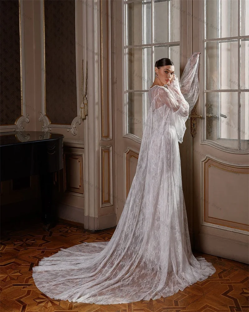 Abito da ballo donna in pizzo bianco per servizio fotografico Set gonna da 2 pezzi Abiti da sposa sexy da mattina Abito da notte Indumenti da notte Sweep Train Personalizzato