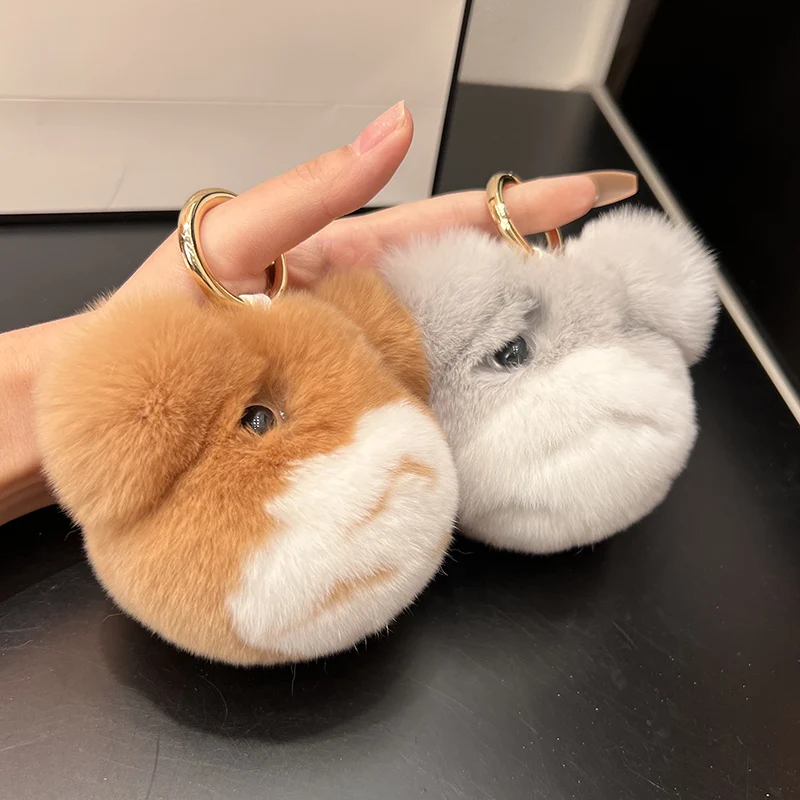 Women New Real Rabbit Fur Totoro Doll Key Chain Charm Fashion Plush Car Keychain Bag Pendant Party Gift Jewelry Trinket