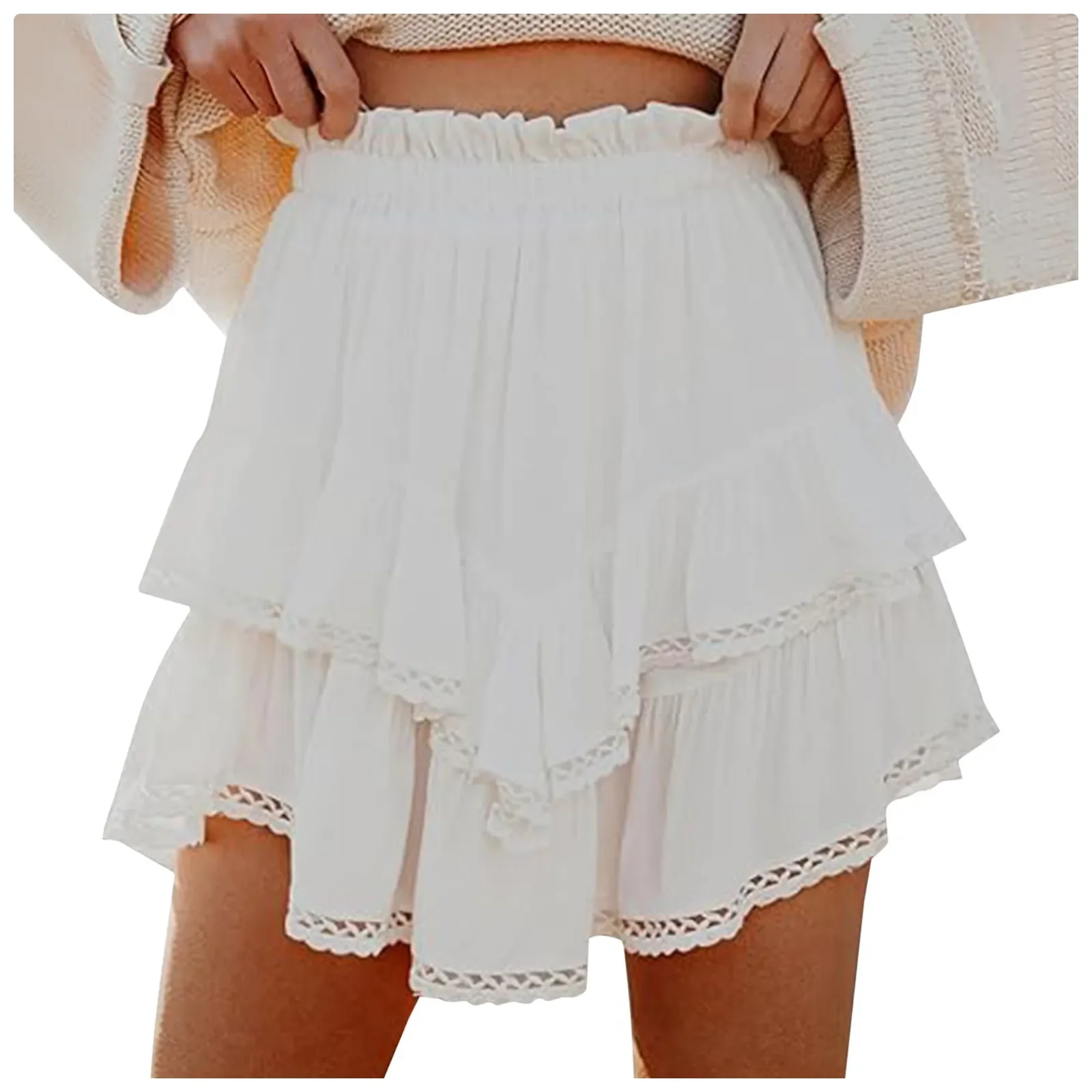 Women Pleated Layered Mini Skirt High Waist Solid Color Casual Party Wear Elegant Skirts White Black Ladies A-Line Skirts