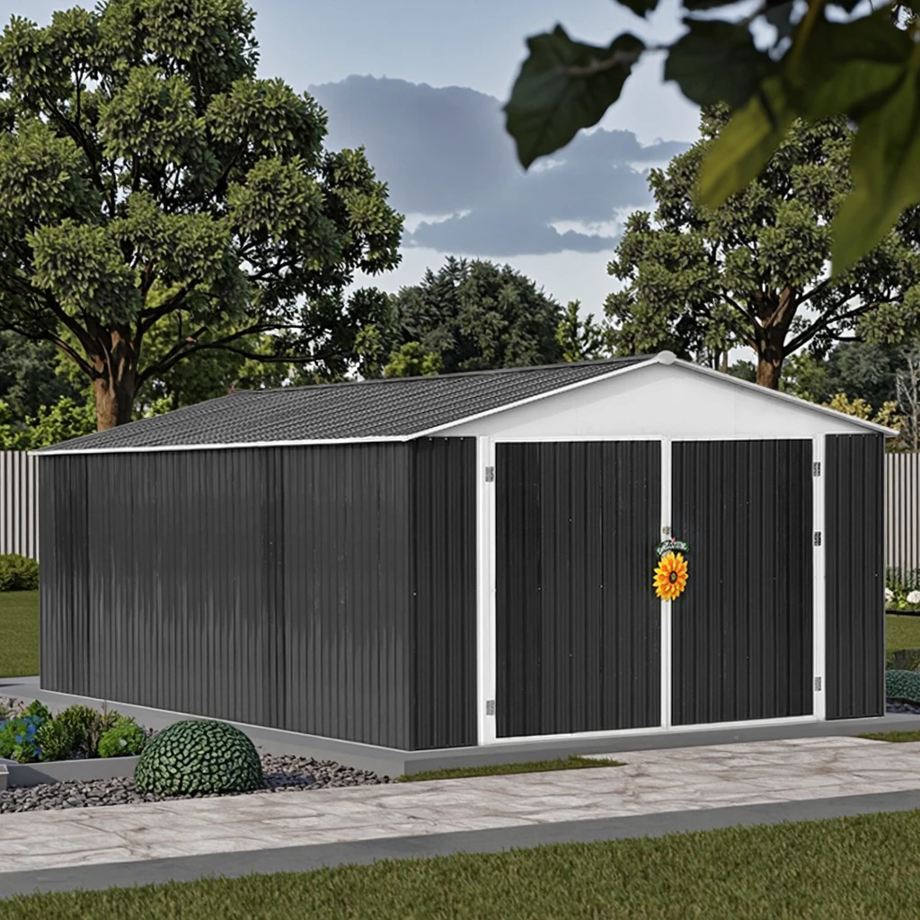 

Modern Design Outdoor Metal Garden Shed Nature Pressure Treated Wood Building With Car Parking Application