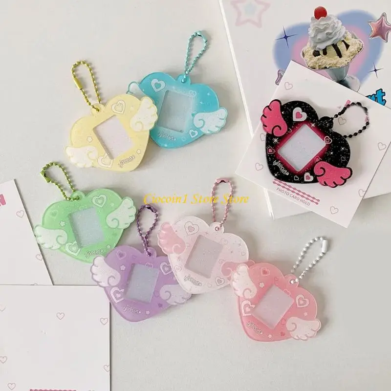 A3PC Lovely Angel Wing Postcard Collector 1 Inch Photo Card Holders with Keychain